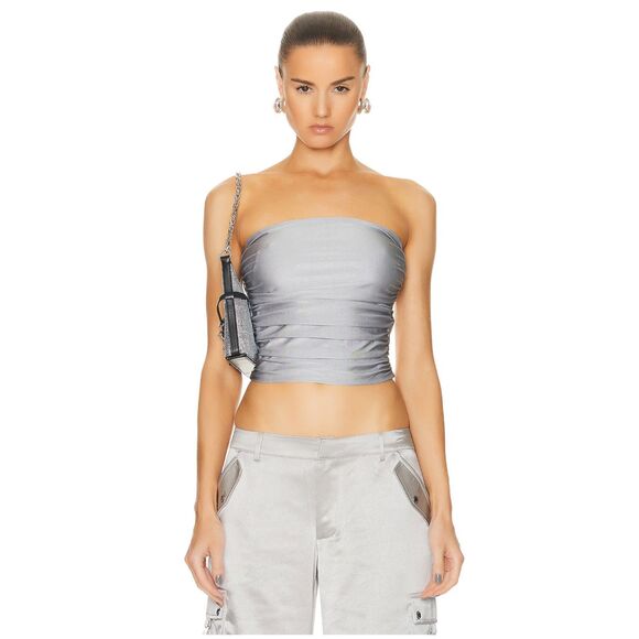 Revolve SER.O.YA Top Womens Size Medium Silver Debbi Strapless Cropped Ruched
